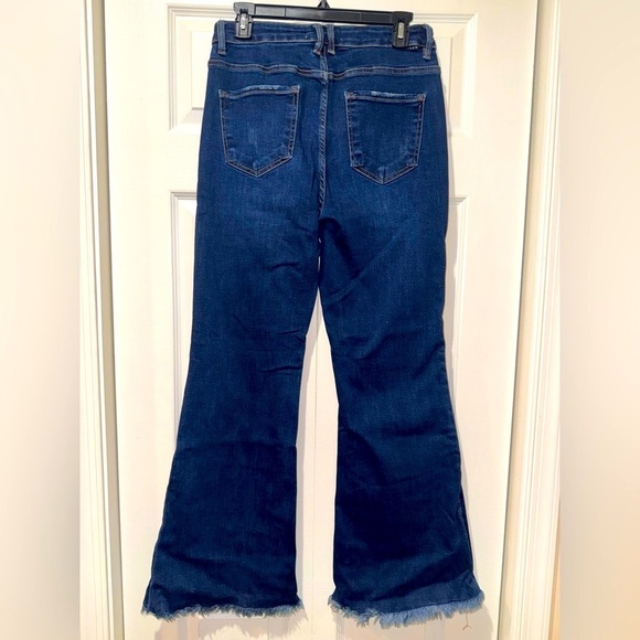 Risen Full Size High Rise Frayed Hem Flare Jeans. Size Jr 9. Dark blue. EUC - Picture 2 of 15
